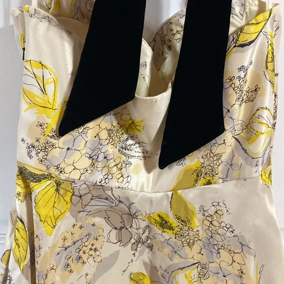 Anthropologie Hitherto Yellow and Black Silk Floral Halter Dress - Picture 8 of 9